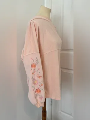 Walt Disney World Pink Velour Spirit Jersey Floral Embroidery Large *Spot thumbnail 4