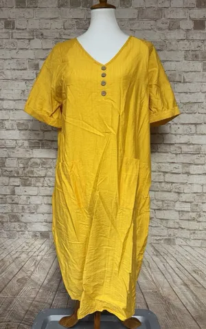 Emory rose M Yellow Midi Length Pockets Buttons‎ Sheath Overaize Size M thumbnail 1