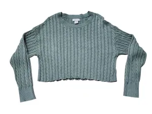 Sincerely Jules Womens Sage Green Cable‎ Knit Cropped Sweater XL thumbnail 1