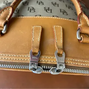 Vintage Dooney and bourke Domed‎ Signature Jacquard Tan Brown Leather Crossbody thumbnail 3