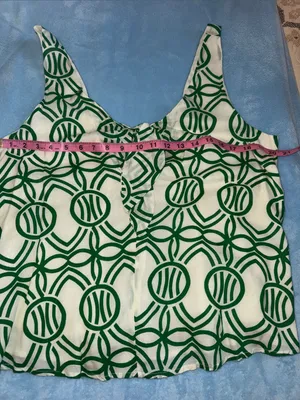 Maeve Sleeveless Green Geometric Tie-Front Tank Top thumbnail 6