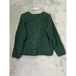 Vintage Irish 100% Wool Cardigan Green Cable Knit Button Front Sweater Medium thumbnail 3