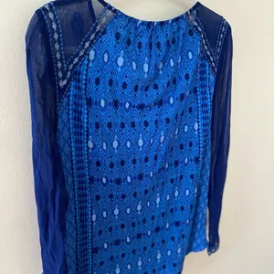 Lucky Brand 3/4 Sleeve Blouse Semi Sheer Blue M thumbnail 7