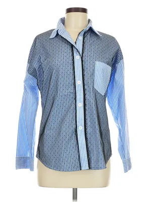 Liz & Co Lizette Collection Button-Front collared Mixed-Panel Chevron/Herringbone Shirt M thumbnail 2