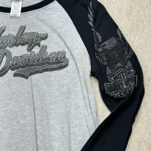 Harley Davidson Raglan Shirt Womens L Gray Bling Glam Biker Americana Moto USA thumbnail 8