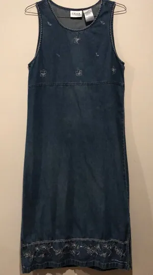 Vintage 90s Y2K Erika Collection Embellished Faded Denim Dress thumbnail 1