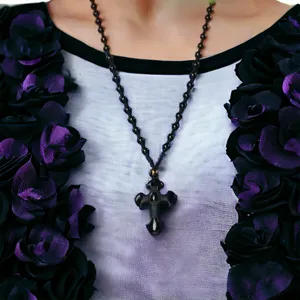 1pc Classic Religious Style Christian Cross Fashion Obsidian Pendant Necklace‎ thumbnail 4