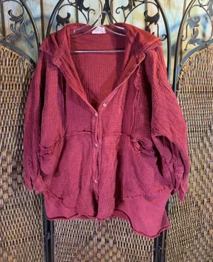 Oli & Hali Red Waffle Material Oversized Hoodie Size S thumbnail 1