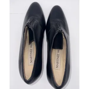 Vintage Martinez Valero Black Leather Front Zip Pumps Heels Spain 80s 90s7.5 B thumbnail 3