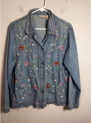 Vintage Bobbie Brooks Floral Embroidered Denim Jacket Medium Wash Cotton‎ Large thumbnail 1