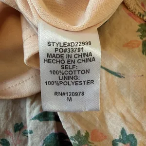 Peach Multi Floral Print Collared Button Down Ruffle Dress 100% Cotton Medium thumbnail 6