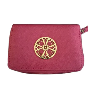 New Sabrina Wristlet Wallet Hot Pink Gold Medallion Zip Clutch Wrist Strap thumbnail 5