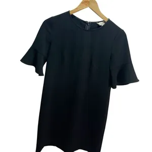 Loft Shift Dress Womens 0‎ Black Flounce Ruffle Sleeve Crepe Mini Career Classic thumbnail 3