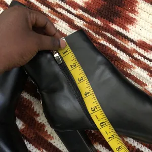 Nine West Gothic Grunge Black Leather Ankle Boots Booties Gold Studs Square Pointed Toe #Punk #Biker-8.5M Great Condition Measurement in pics thumbnail 5