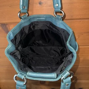Vintage Y2K Perlina Teal Leather Small Satchel Top Handle Purse Bag thumbnail 8