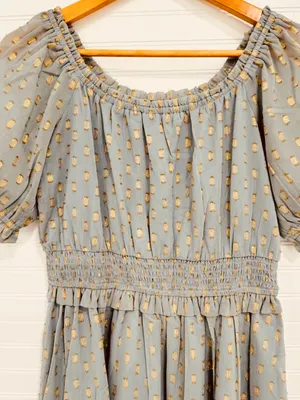 Lulus Women’s Touch of Glam Dusty Blue Dotted Off-the-Shoulder Mini Dress Size L thumbnail 10