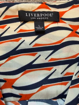 Liverpool orange / blue crossover blouse sz L thumbnail 2