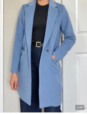 Women’s Light Blue Tailored Long Lightweight Coat with Pockets Minimalist Size S thumbnail 1
