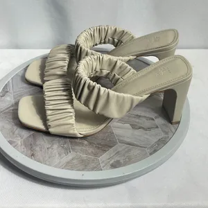 H&M Ruched Cream Block Heel Mules Women’s US 8.5 EU 40 Square Toe Slip On thumbnail 4