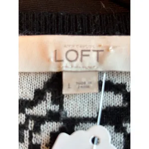 LOFT Ann Taylor Black White Rose Floral Wool Blend Sweater Large 357789 thumbnail 7