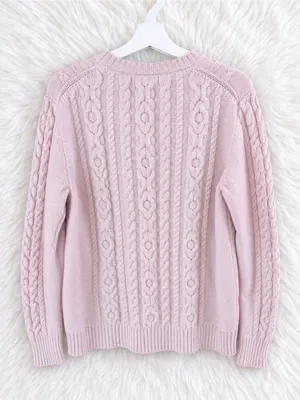 L.L. Bean Light Pink Cable Knit Crewneck Preppy Sweater| Size Large thumbnail 2