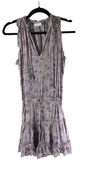 Were All Pretty Girls Floral Ruffle Hem Sleeveless Dress Small Purple Rayon thumbnail 1