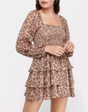 Express Leopard Print Romper | S | Tiered Ruffle Skirt thumbnail 5