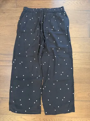 LOFT Black Polka Dot Wide-Leg cropped Pull-On Pants Size Small - C54-023 thumbnail 6