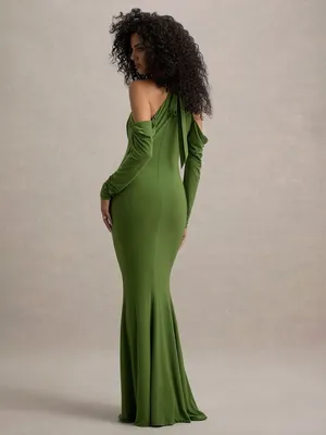 NWT Club L London Hurghada Green Plunge Long Sleeve Maxi Dress Green Size 6 thumbnail 3