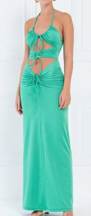 Kikiriki Cut Out Maxi Dress Green Size Medium NWT thumbnail 1