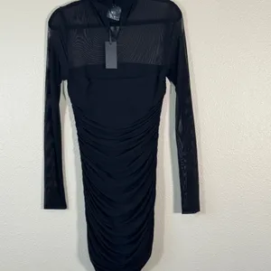 H:ours Black Ruched Bodycon Mini Dress Womens M Sheer Baddie Party Night Out thumbnail 9