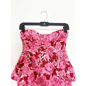 NWT ZARA Rose Floral Jacquard Peplum Mini Dress Size Medium Rhinestone Strapless thumbnail 5
