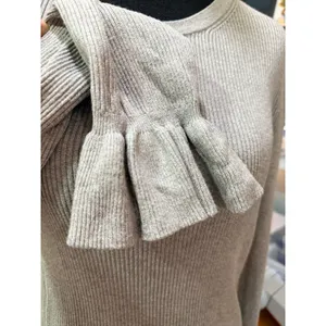 Ann Taylor Factory Heather Gray Ribbed Sweater with Ruffle Sleeves – Size Medium thumbnail 3
