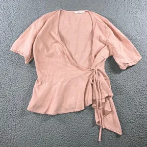 American Threads Wrap Top Peplum Women Large Pink Minimalist Side Tie Cotton thumbnail 1