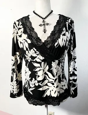 Vtg Y2K 2000s Babydoll Top Women's Large Lace Trim Whimsigoth‎ Fairycore thumbnail 1