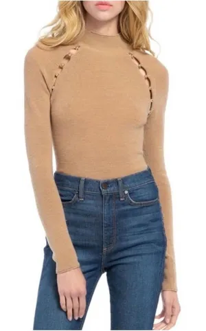 Alice + Olivia Sweater Womens S Tan Wool Gold Hardware Mock‎ Neck Luxury thumbnail 1
