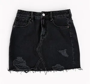 PacSun Black Distressed Denim Mini Skirt | Raw Hem High Rise Size 24 thumbnail 1