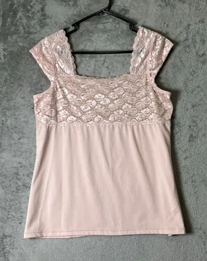 Vintage Y2K Pink Lace Tank Top Medium Coquette Romantic Soft Girl Twee Dainty thumbnail 1
