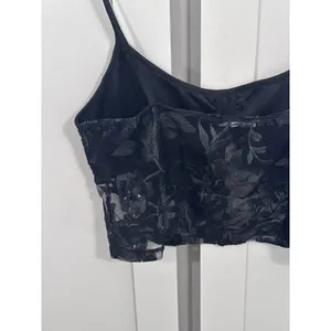 Charlotte Russe Black Floral Embroidered Mesh Corset Crop Top Sequin Bustier S thumbnail 4