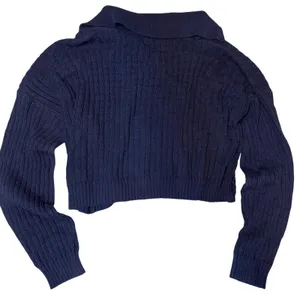 Hollister easy stitch Polo sweater navy cropped‎ prep pullover knit size medium thumbnail 2