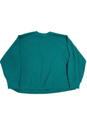 Old Navy Jewel Green Boxy Waffle Knit Thermal Henley Long Sleeve Top XL thumbnail 4