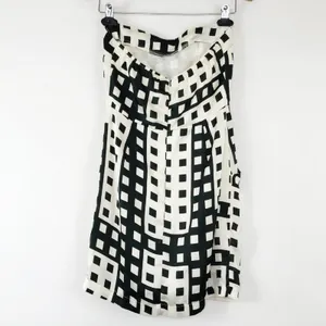 Ophelia Vintage Black & White Geometric Strapless Mini Dress Sundress Womens S thumbnail 4