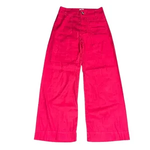 Anthropologie Maeve The Colette Ankle Cropped Linen Wide Leg Pants Pink 26 thumbnail 4