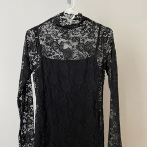 Anthro NIA M Whimsigoth Witchy Black Maxi Dress Floral Lace Mock Neck Sheer Goth thumbnail 2
