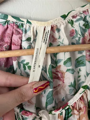 Anthropologie Floral Peony Puff Sleeve Cottagecore Fairy Dress White Pink XS thumbnail 5