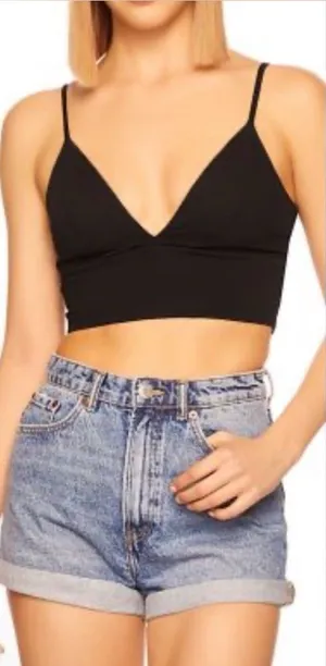 Windsor Deep V Black Spaghetti Strap Crop Top Womens size Small thumbnail 1