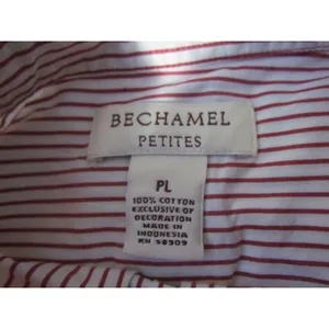 Vintage Bechamel Petites Shirt PL Red‎ White Pinstripe Rooster Embroidered thumbnail 3