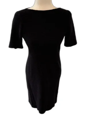 Theory | Black Tweed Cotton Knit Dress Size 4 Knee Length Career Work Business thumbnail 1