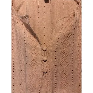 Frye Blush Pink Eyelet Peasant Boho Aztec Print Textured Buttons Blouse SZ L thumbnail 7