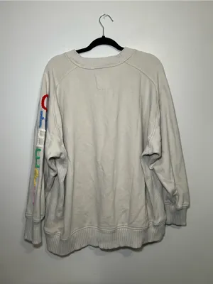 aerie Cream Crewneck Sweater with Multicolor “Cheers” Sleeve Letters thumbnail 4